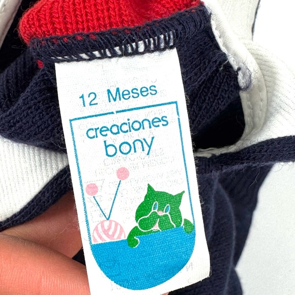 Creaciones Bony Baby Sz 12 Months One Piece Knit Sweater Outfit Bunny Navy/Red - Picture 5 of 7